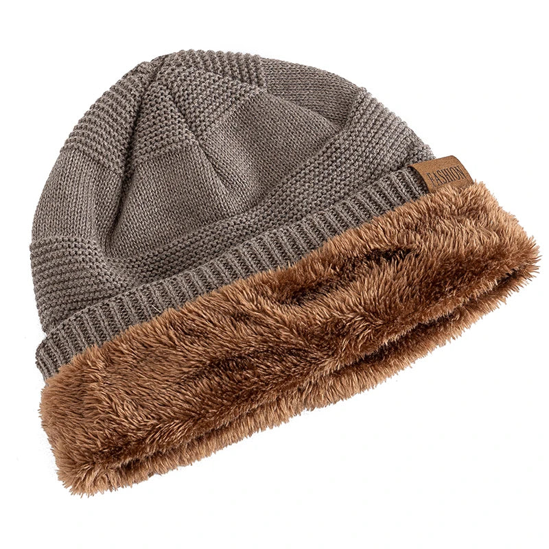Hot Sale Unisex Classic Slouchy Winter Hats Plush Fur Lined Warm Beanie Cap Men Women Casual FS Label Decor Winter Knitted Hats