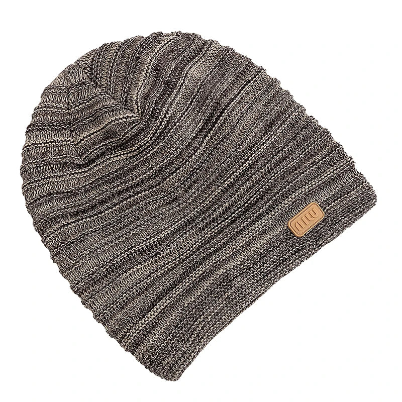 New Style Unisex Slouchy Winter Hats Men Women Striped Mix Warm Beanie Cap NIU Label Decor Plush Fur Lined Winter Knitted Hat