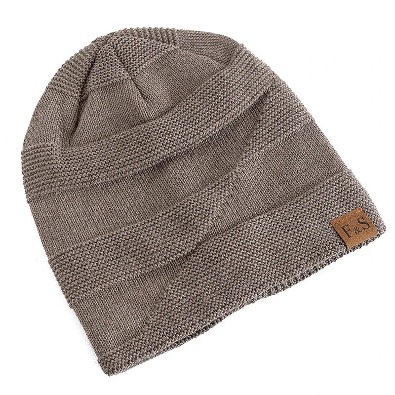 Hot Sale Unisex Classic Slouchy Winter Hats Plush Fur Lined Warm Beanie Cap Men Women Casual FS Label Decor Winter Knitted Hats