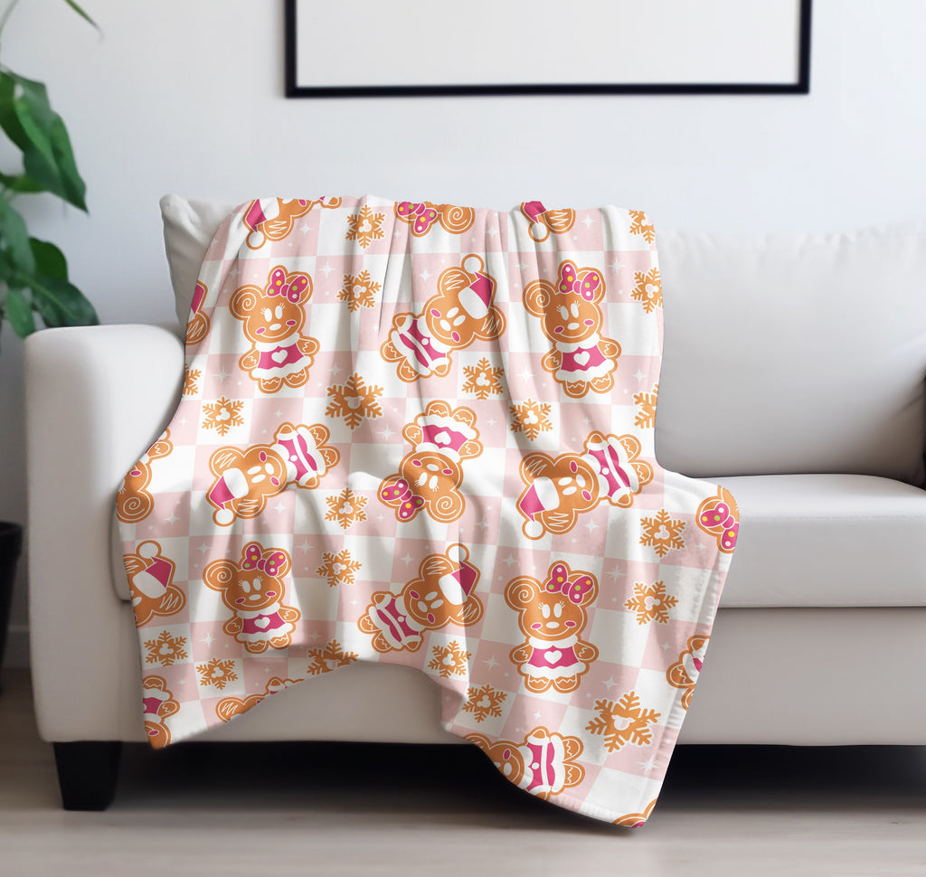 Mickey and Minnie Christmas Gingerbread Velveteen Plush Blanket, Christmas Blanket for Disney fan, Gingerbread Blanket, Minnie Blanket