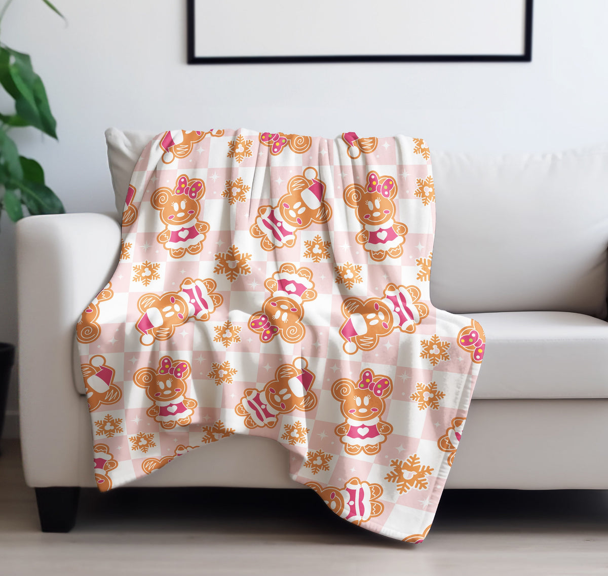 Mickey and Minnie Christmas Gingerbread Velveteen Plush Blanket, Christmas Blanket for Disney fan, Gingerbread Blanket, Minnie Blanket