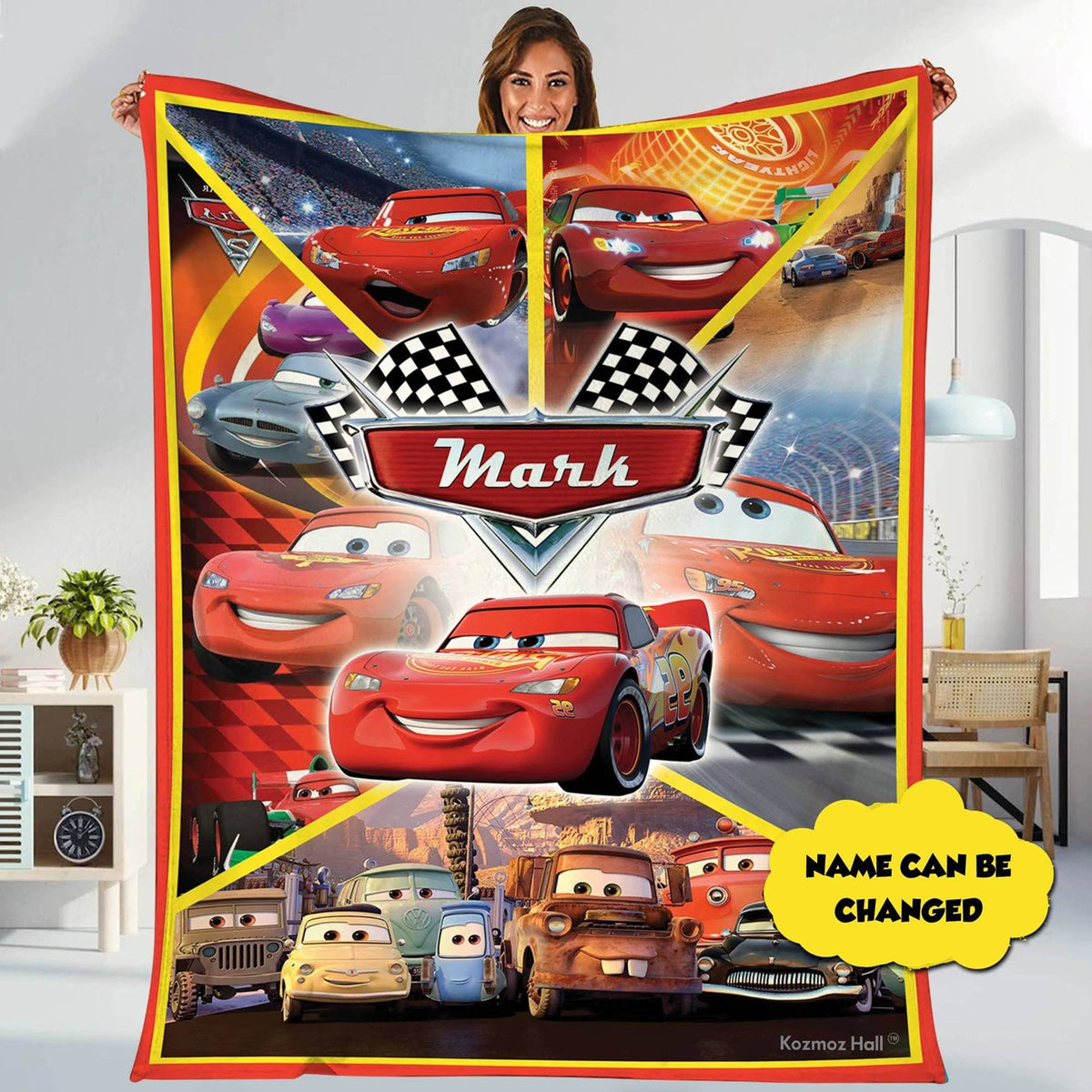 Racing Land Fleece Blanket | Personalized McQueen Racing Movies Blanket | Lightning Mcqueen Blanket Birthday Gift