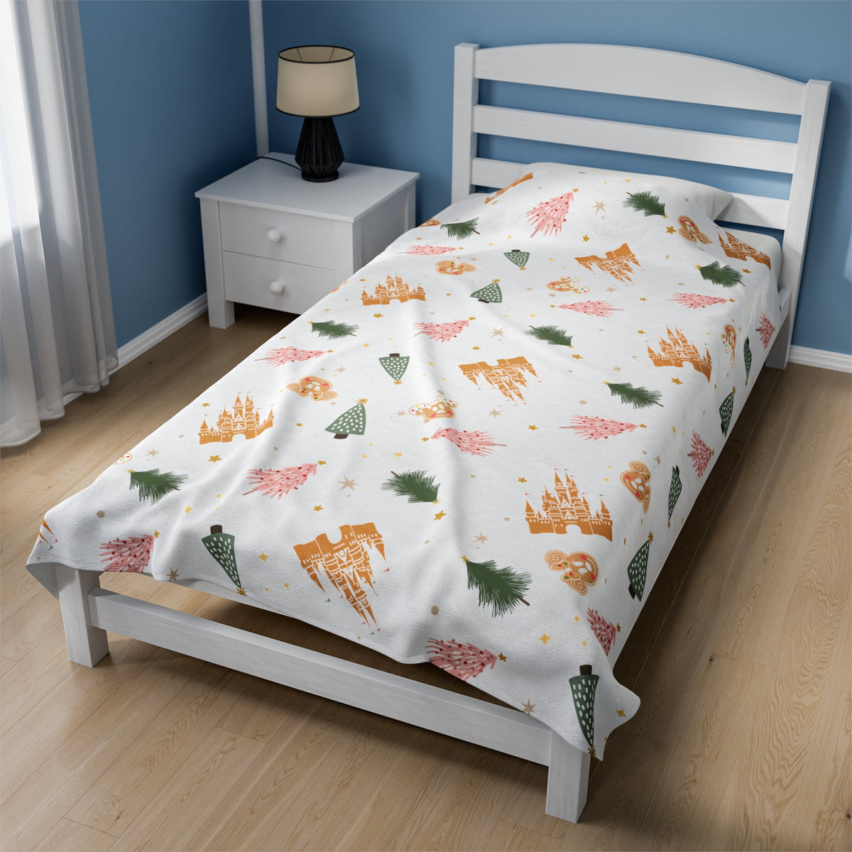 Magical Disney Castle Velveteen Blanket with Christmas Trees - Perfect for Cozy Holiday Nights, Disney Christmas Home Decor Blanket