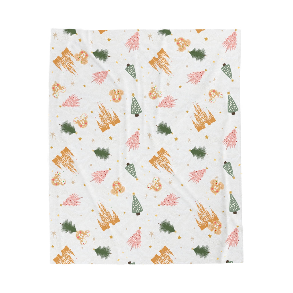 Magical Disney Castle Velveteen Blanket with Christmas Trees - Perfect for Cozy Holiday Nights, Disney Christmas Home Decor Blanket