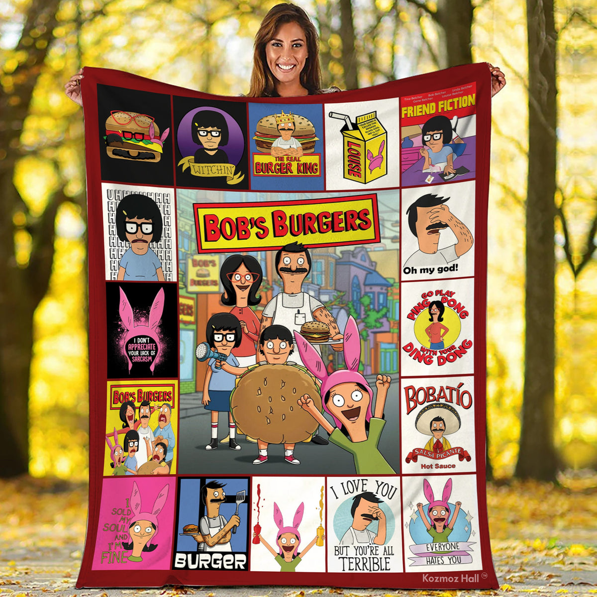 Bob's Burgers Fleece Blanket, Bob Burgers Family Blanket, Bob Belcher Tina Belcher The Real Burger Fleece Blanket