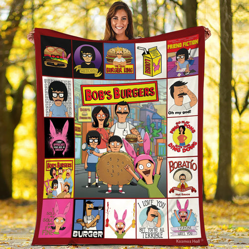 Bob's Burgers Fleece Blanket, Bob Burgers Family Blanket, Bob Belcher Tina Belcher The Real Burger Fleece Blanket