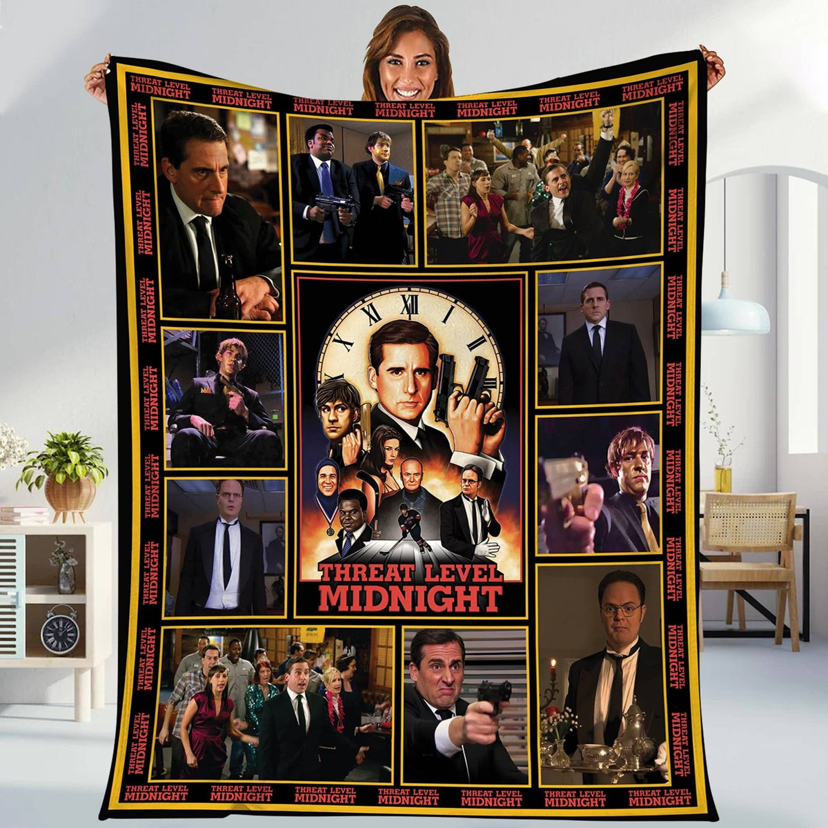 The Office Threat Level Midnight Blanket | Dwight Schrute Michael Scott Fleece Blanket | The Office Throw Blanket for Bed Couch Sofa