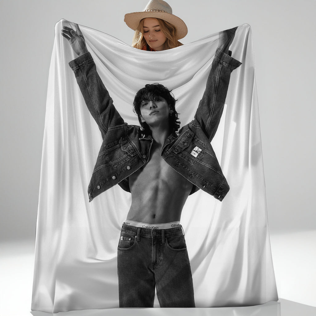 JK Abs Photo Blanket, 2023 Jk Photo Shoot Throw Blanket, Kpop Army Decor, Namjooning Fan Gift #2038
