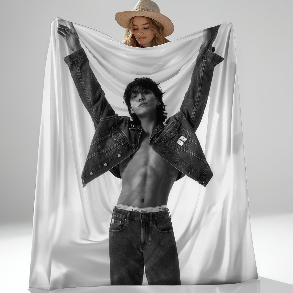JK Abs Photo Blanket, 2023 Jk Photo Shoot Throw Blanket, Kpop Army Decor, Namjooning Fan Gift #2038