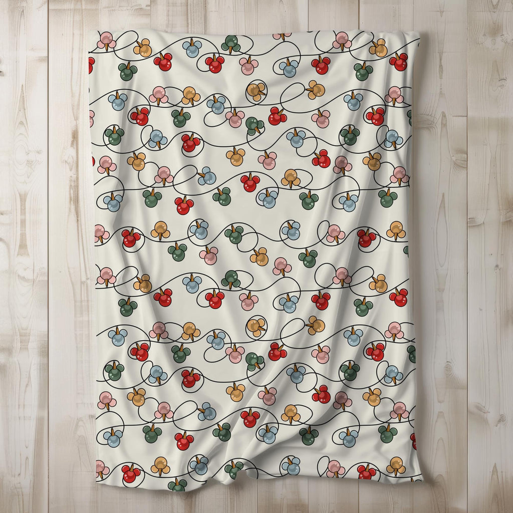 Mickey Christmas Lights Sherpa Blanket, Customizable Baby Blanket, Disney Christmas Decor, Toddler Velveteen Plush Blanket, Holiday Decor
