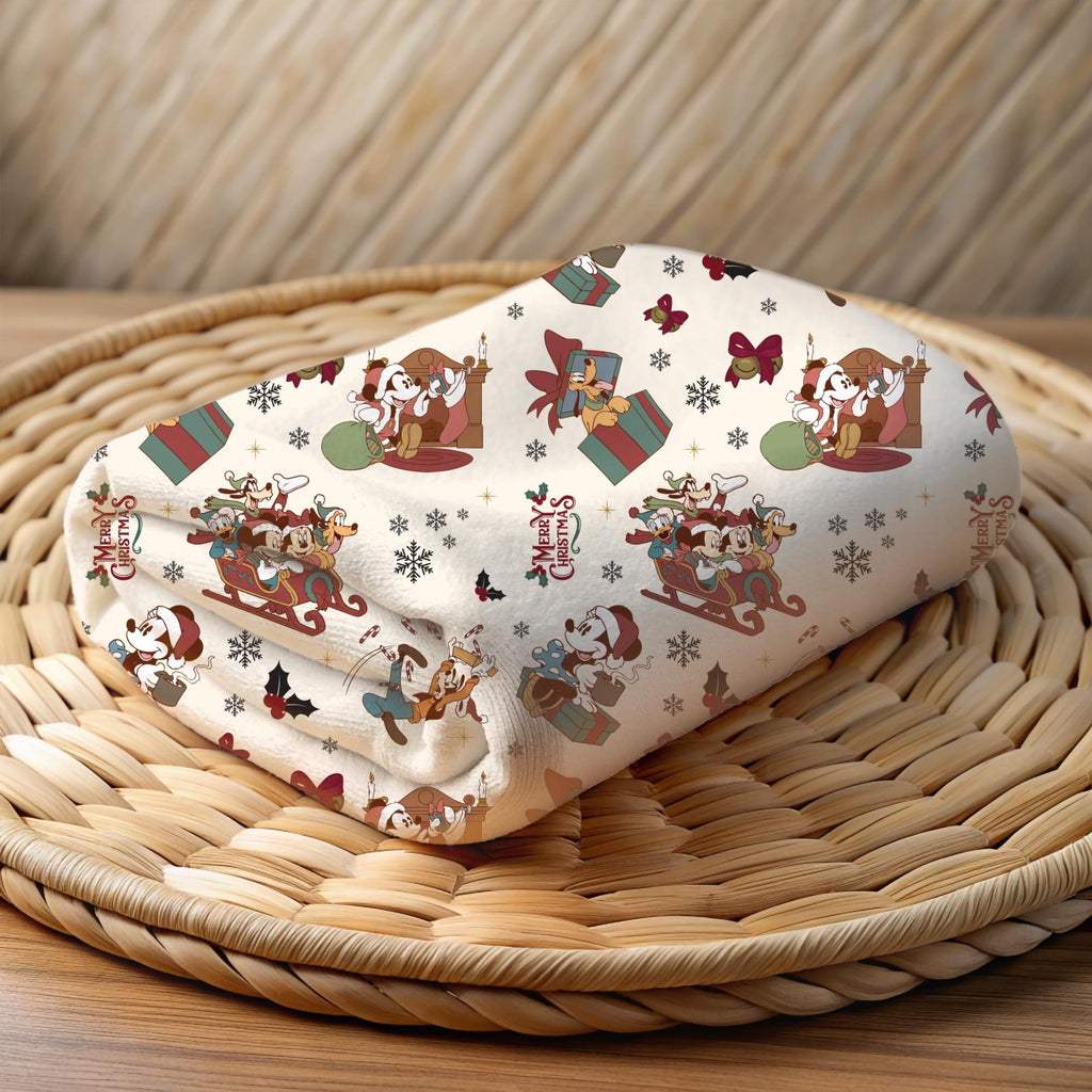 Mickey Mouse Christmas Sherpa Blanket, Disney Home Decor, Customizable Baby Blanket, Velveteen Plush Toddler Blanket, Disney Christmas Gift
