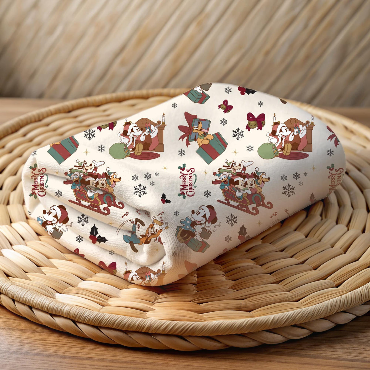 Mickey Mouse Christmas Sherpa Blanket, Disney Home Decor, Customizable Baby Blanket, Velveteen Plush Toddler Blanket, Disney Christmas Gift
