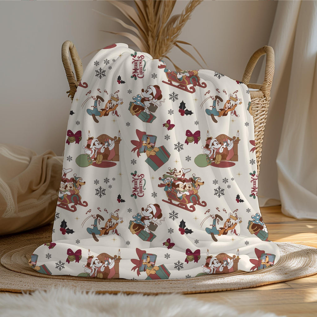Mickey Mouse Christmas Sherpa Blanket, Disney Home Decor, Customizable Baby Blanket, Velveteen Plush Toddler Blanket, Disney Christmas Gift
