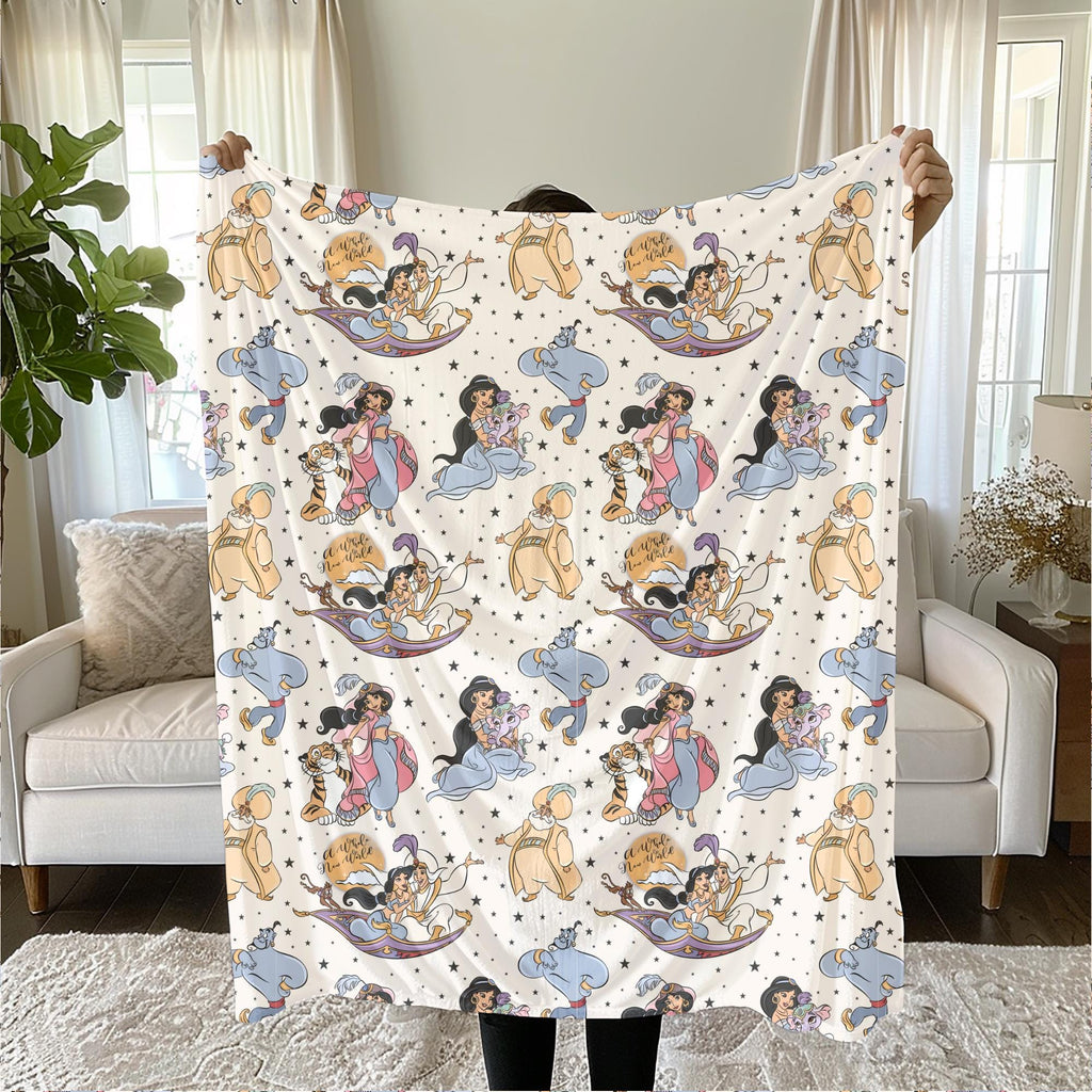 Aladdin Sherpa Blanket, Disney Princess Jasmine Blanket, Customizable Toddler Blanket, Baby Shower Gift, Disney Nursery Decor, Plush Blanket