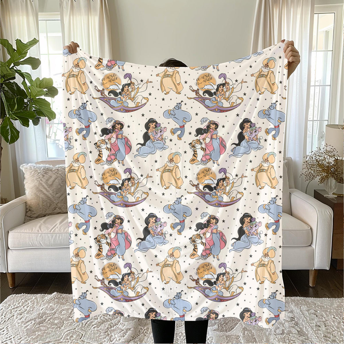 Aladdin Sherpa Blanket, Disney Princess Jasmine Blanket, Customizable Toddler Blanket, Baby Shower Gift, Disney Nursery Decor, Plush Blanket