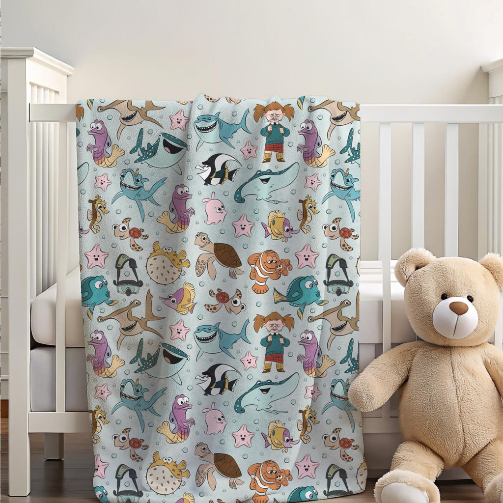 Finding Nemo Sherpa Blanket, Disney Blanket for Kids, Customizable Toddler Blanket, Disney Nursery Decor, Baby Shower Gift, Finding Dory