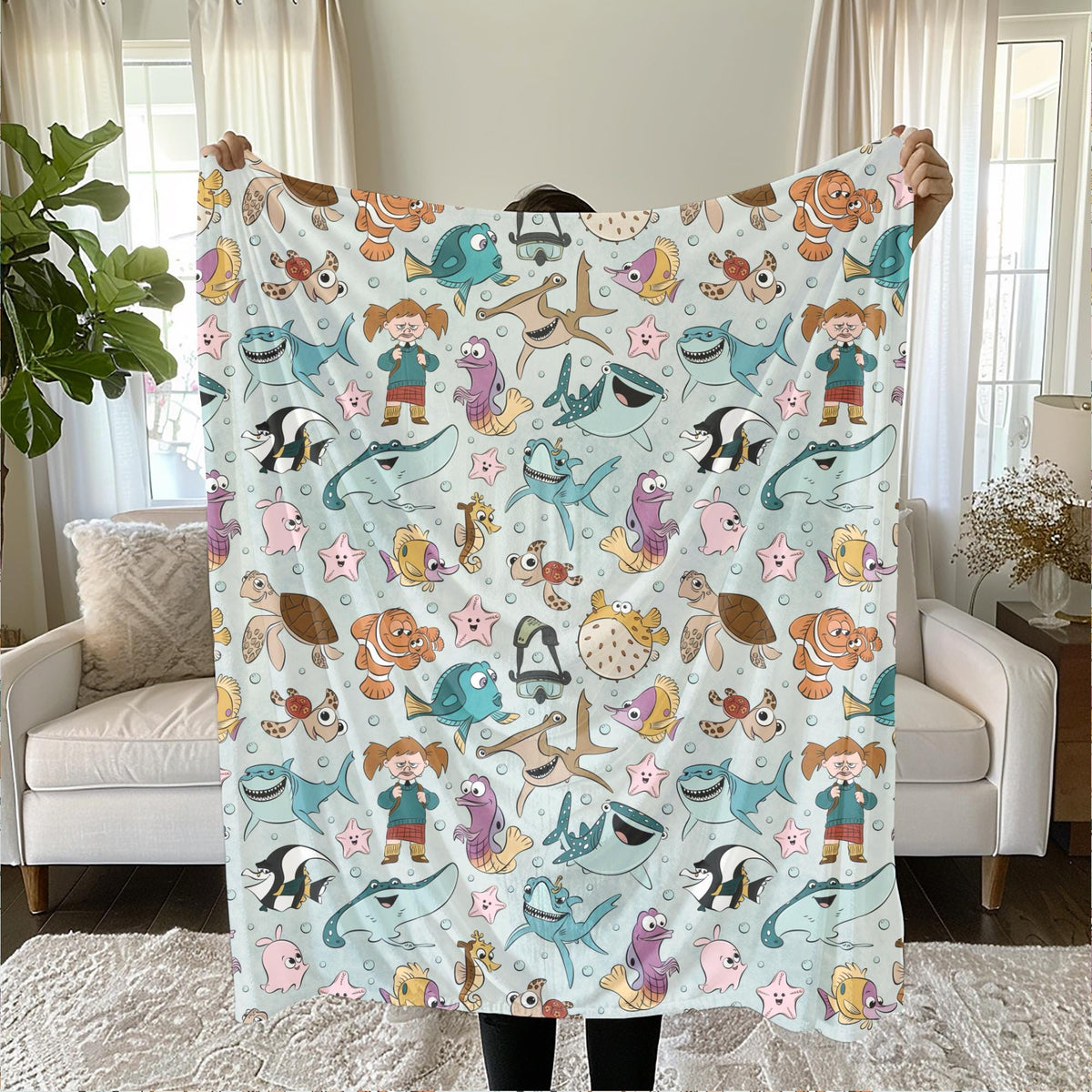 Finding Nemo Sherpa Blanket, Disney Blanket for Kids, Customizable Toddler Blanket, Disney Nursery Decor, Baby Shower Gift, Finding Dory