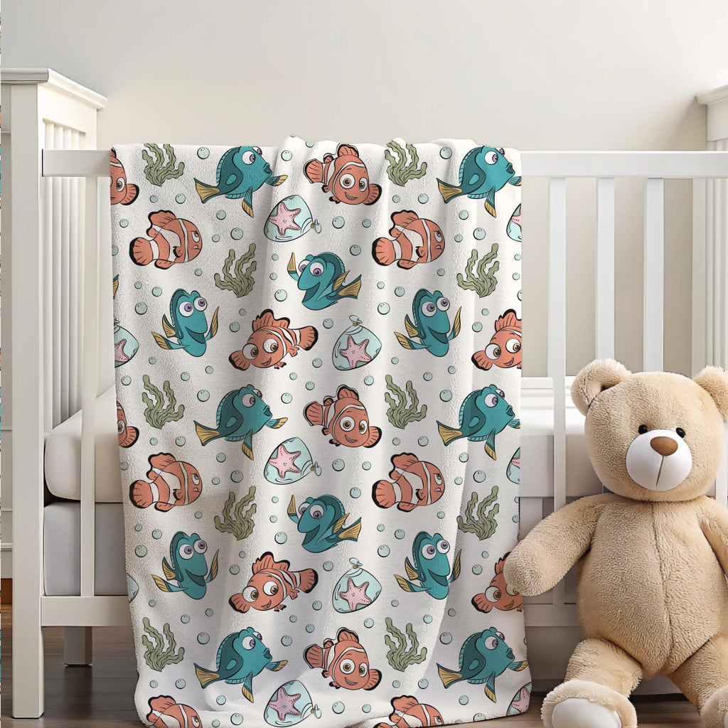 Finding Nemo Sherpa Blanket, Finding Dory Plush Blanket, Disney Blanket for Kids, Baby Shower Gift, Customizable Blanket for Toddler Nursery