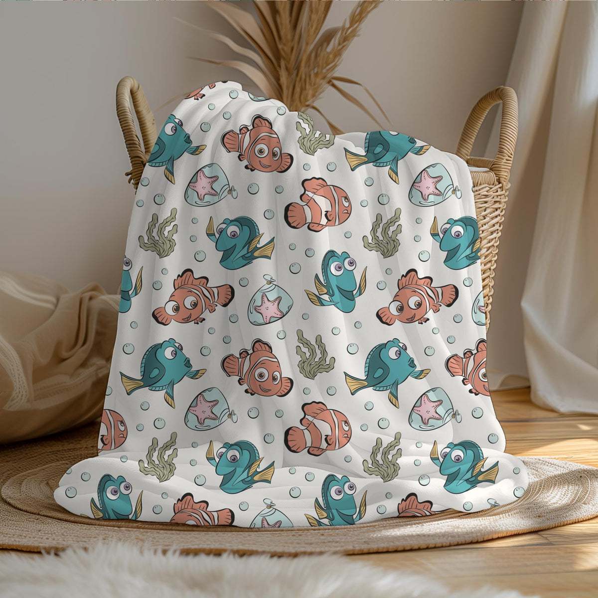 Finding Nemo Sherpa Blanket, Finding Dory Plush Blanket, Disney Blanket for Kids, Baby Shower Gift, Customizable Blanket for Toddler Nursery