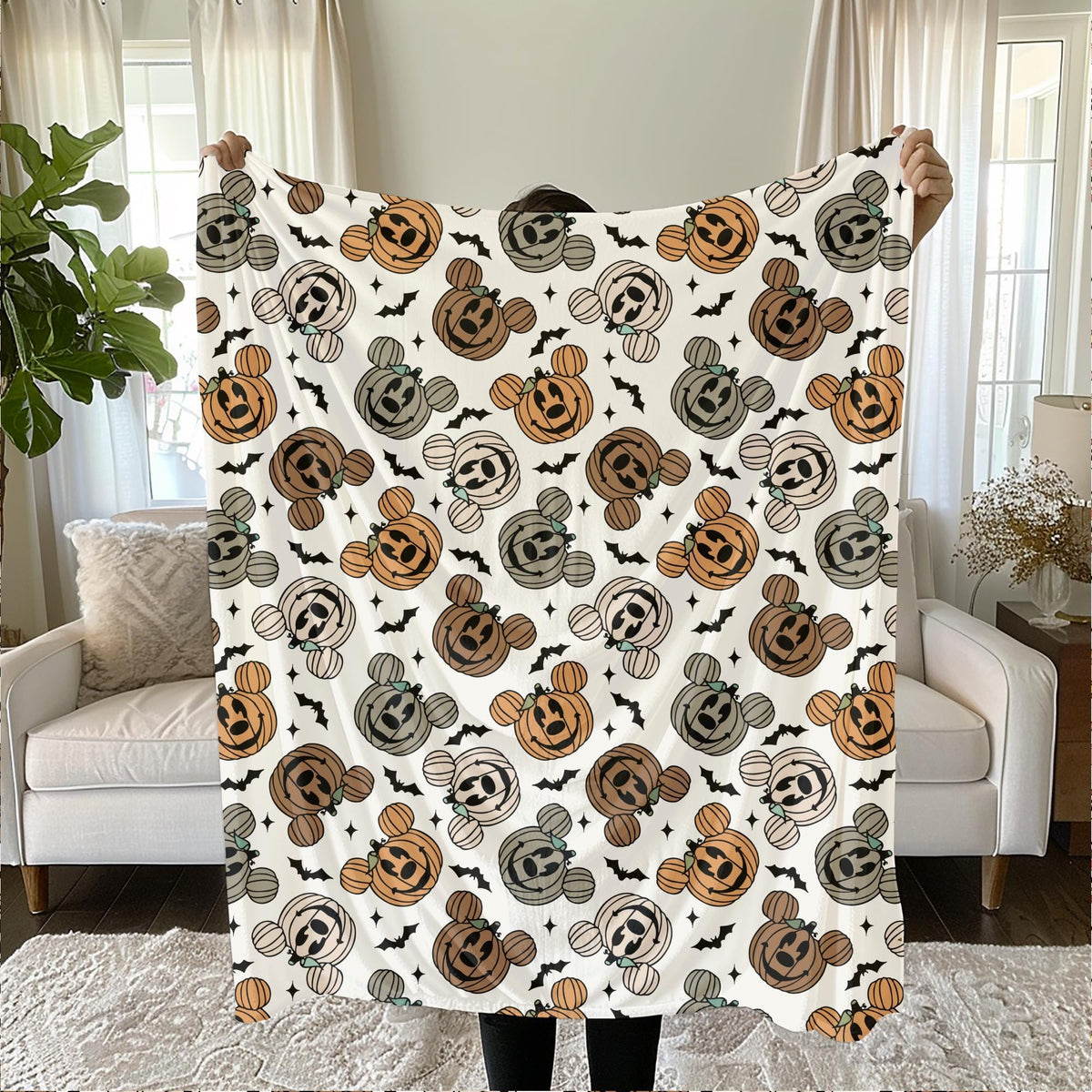 Halloween Mickey Mouse Blanket, Sherpa Blanket, Custom Throw Blanket, Mickey Pumpkin, Disney Halloween, Disney Home Fall Decor, Fall Blanket
