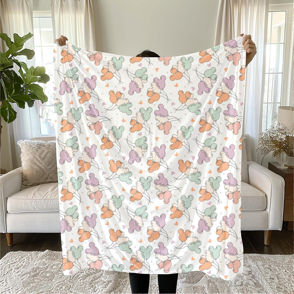Mickey Balloon Sherpa Blanket, Toddler Blanket, Customizable Baby Blanket, Disney Home Decor, Disney Blanket for Kids, Baby Shower Gift