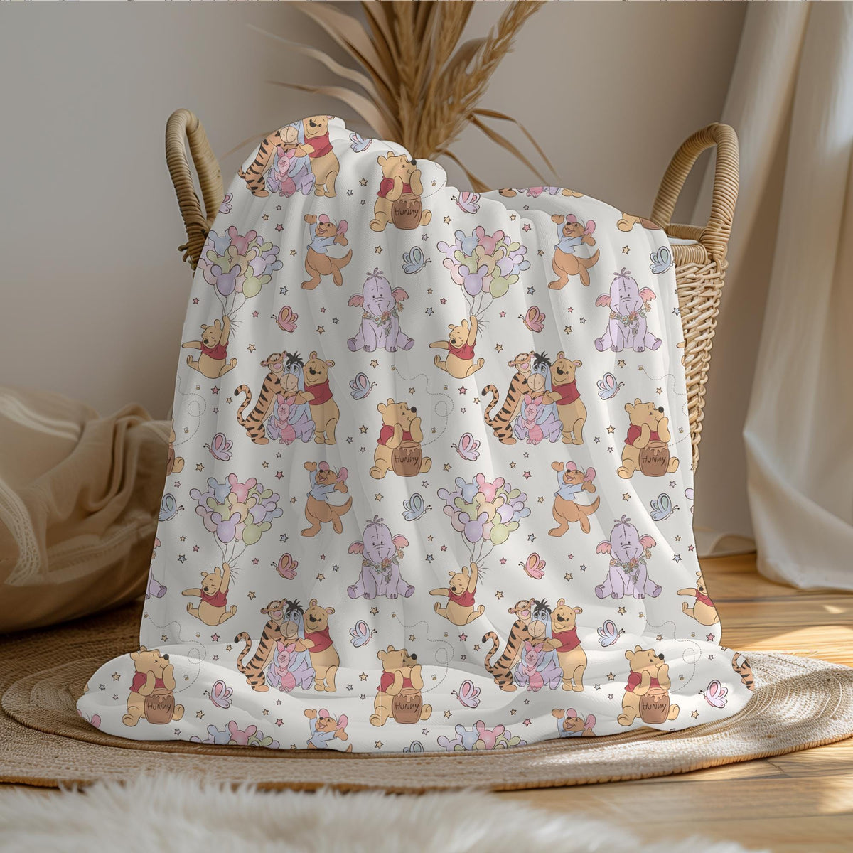 Winnie the Pooh Sherpa Blanket, Tigger Toddler Blanket Customizable Baby Blanket Disney Home Decor, Disney Blanket for Kid, Baby Shower Gift