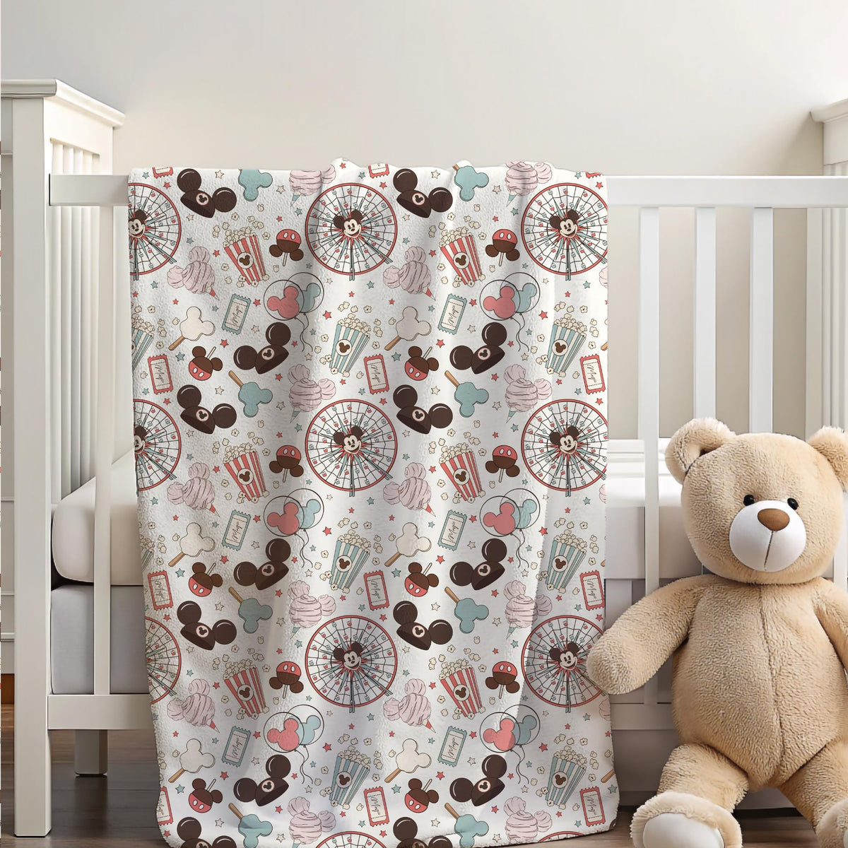 Mickey Mouse Sherpa Blanket, Disney Home Decor, Customizable Baby Blanket, Velveteen Plush Toddler Blanket, Disney Gift, Disney Nursery