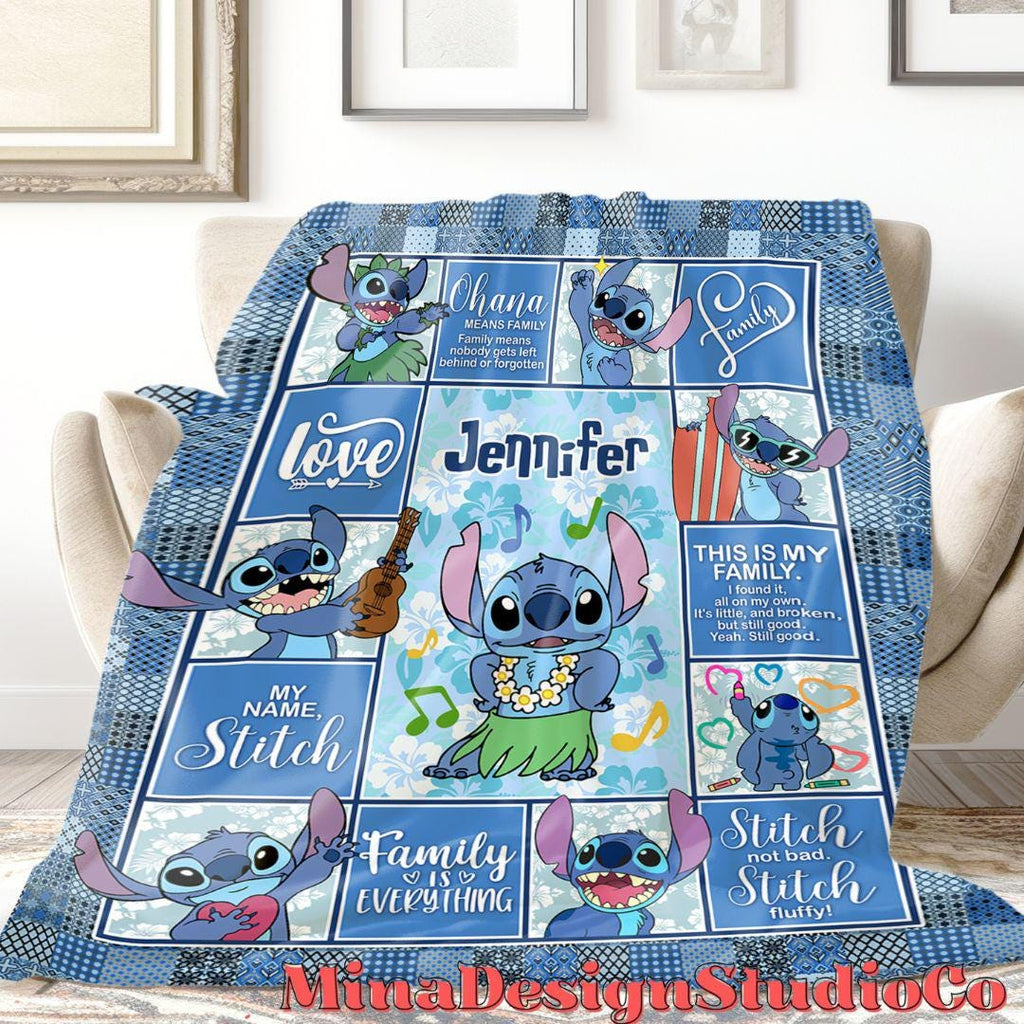 Personalized Disney Stitch Blanket, Ohana Means Family Lilo & Stitch Birthday Boy Gift, Birthday Girl Home Decoration, Birthday Gift for Kid