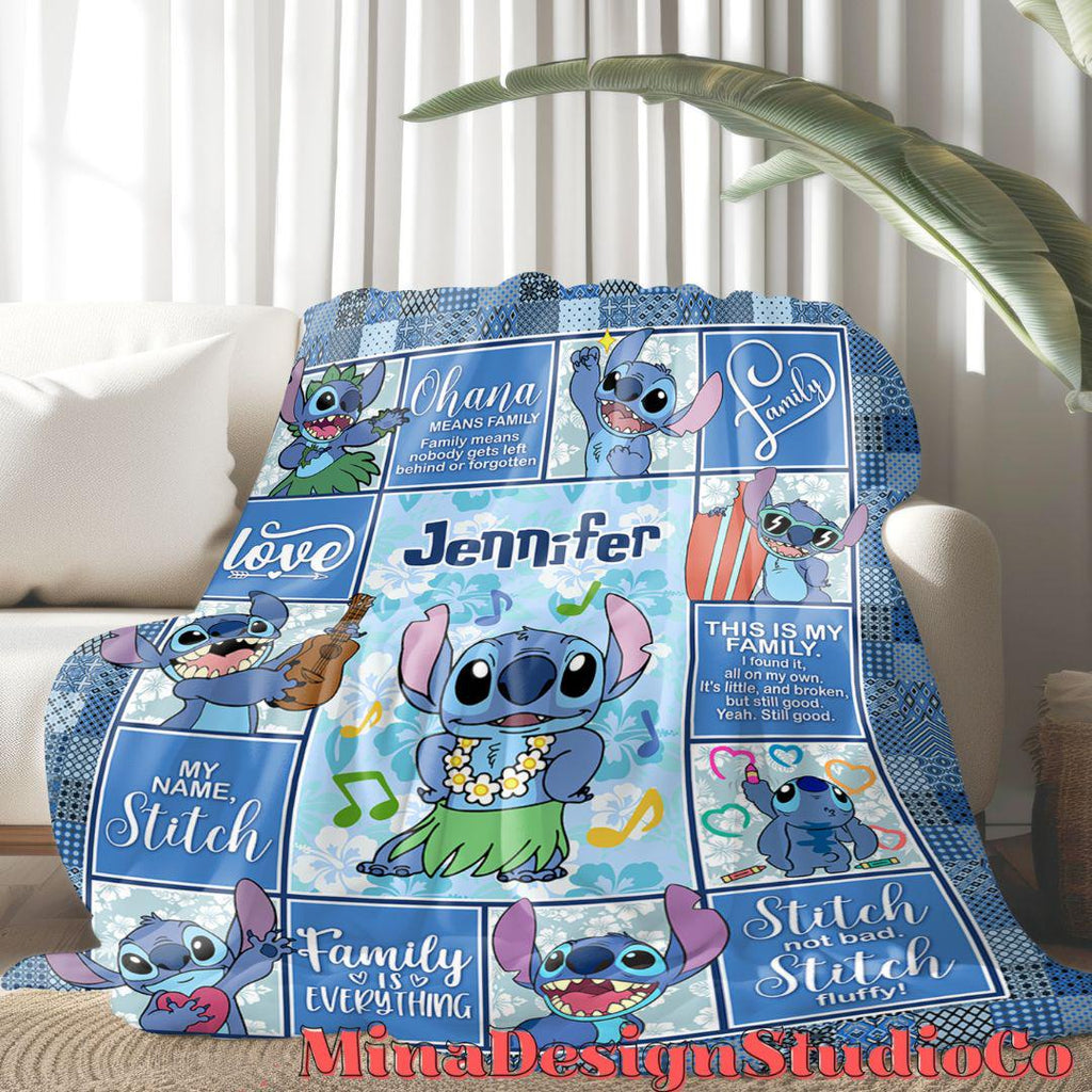 Personalized Disney Stitch Blanket, Ohana Means Family Lilo & Stitch Birthday Boy Gift, Birthday Girl Home Decoration, Birthday Gift for Kid