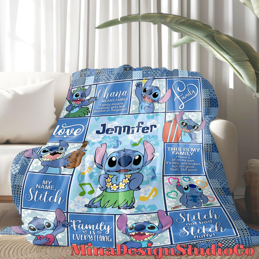 Personalized Disney Stitch Blanket, Ohana Means Family Lilo & Stitch Birthday Boy Gift, Birthday Girl Home Decoration, Birthday Gift for Kid