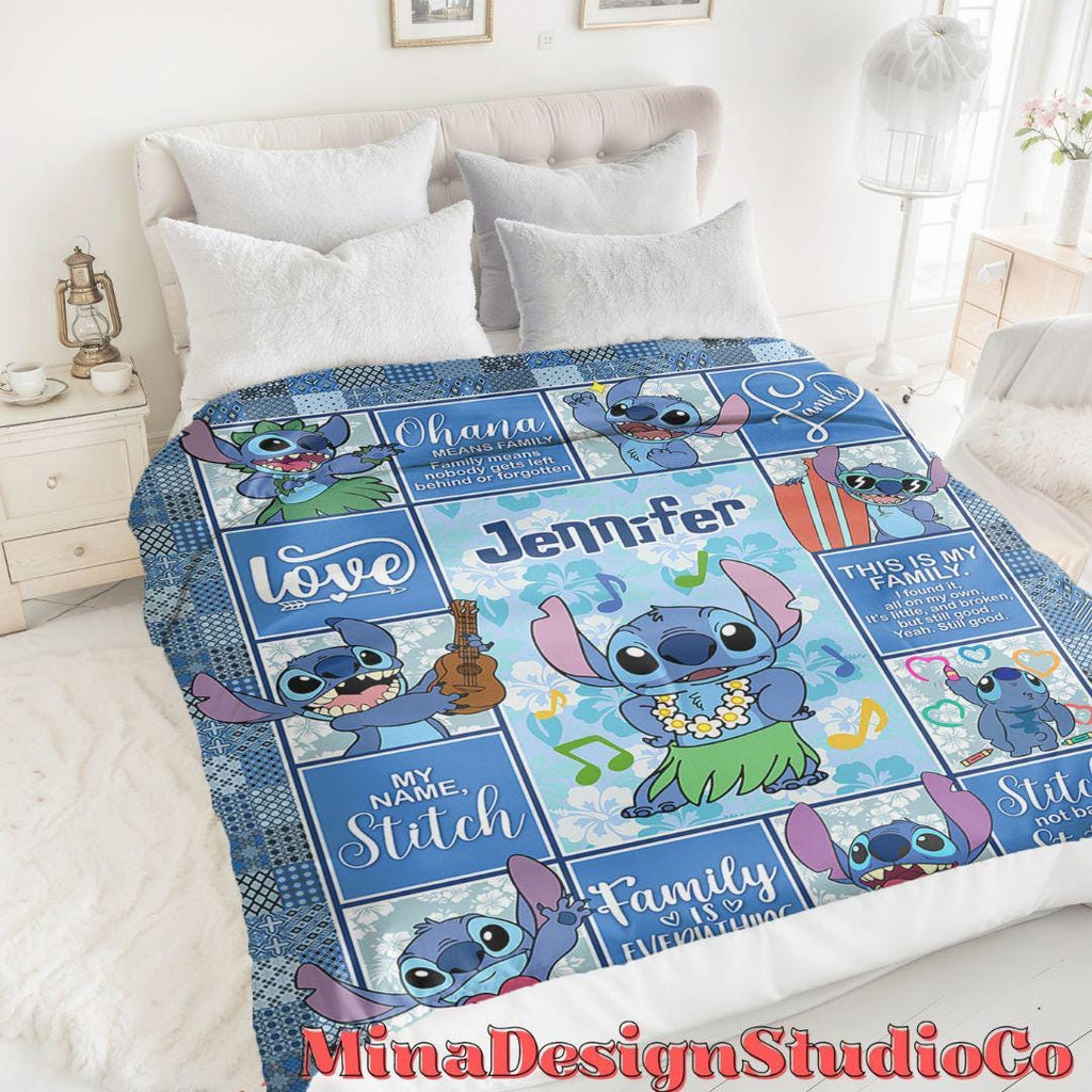 Personalized Disney Stitch Blanket, Ohana Means Family Lilo & Stitch Birthday Boy Gift, Birthday Girl Home Decoration, Birthday Gift for Kid