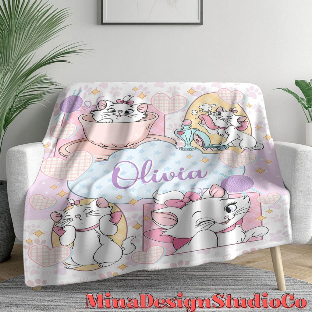 Personalized The Aristocats Marie Disney Cat Blanket, Cat Lovers Birthday Girl Gift Home Decor, Baby Girl Blanket, Christmas Cat Mom Gifts