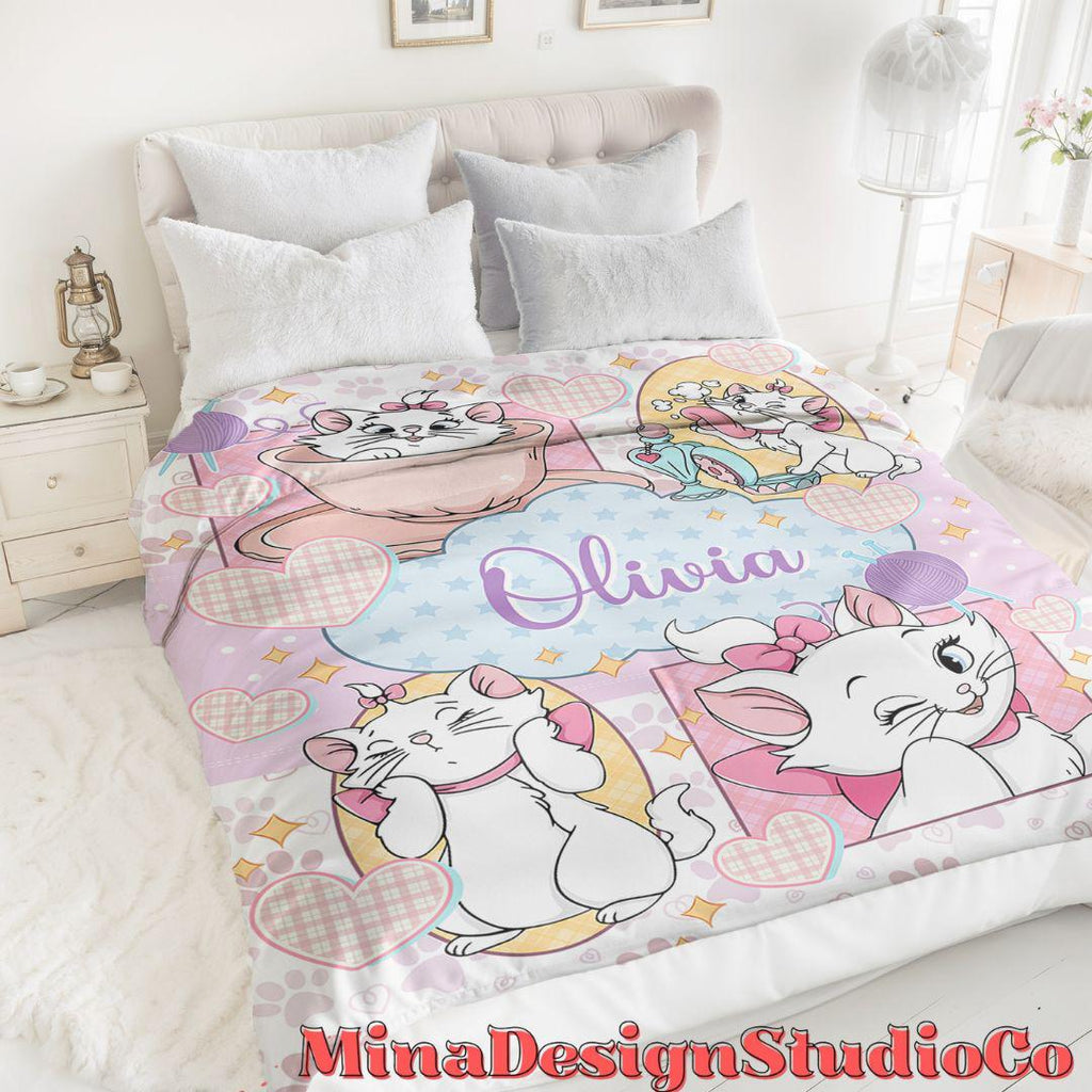 Personalized The Aristocats Marie Disney Cat Blanket, Cat Lovers Birthday Girl Gift Home Decor, Baby Girl Blanket, Christmas Cat Mom Gifts