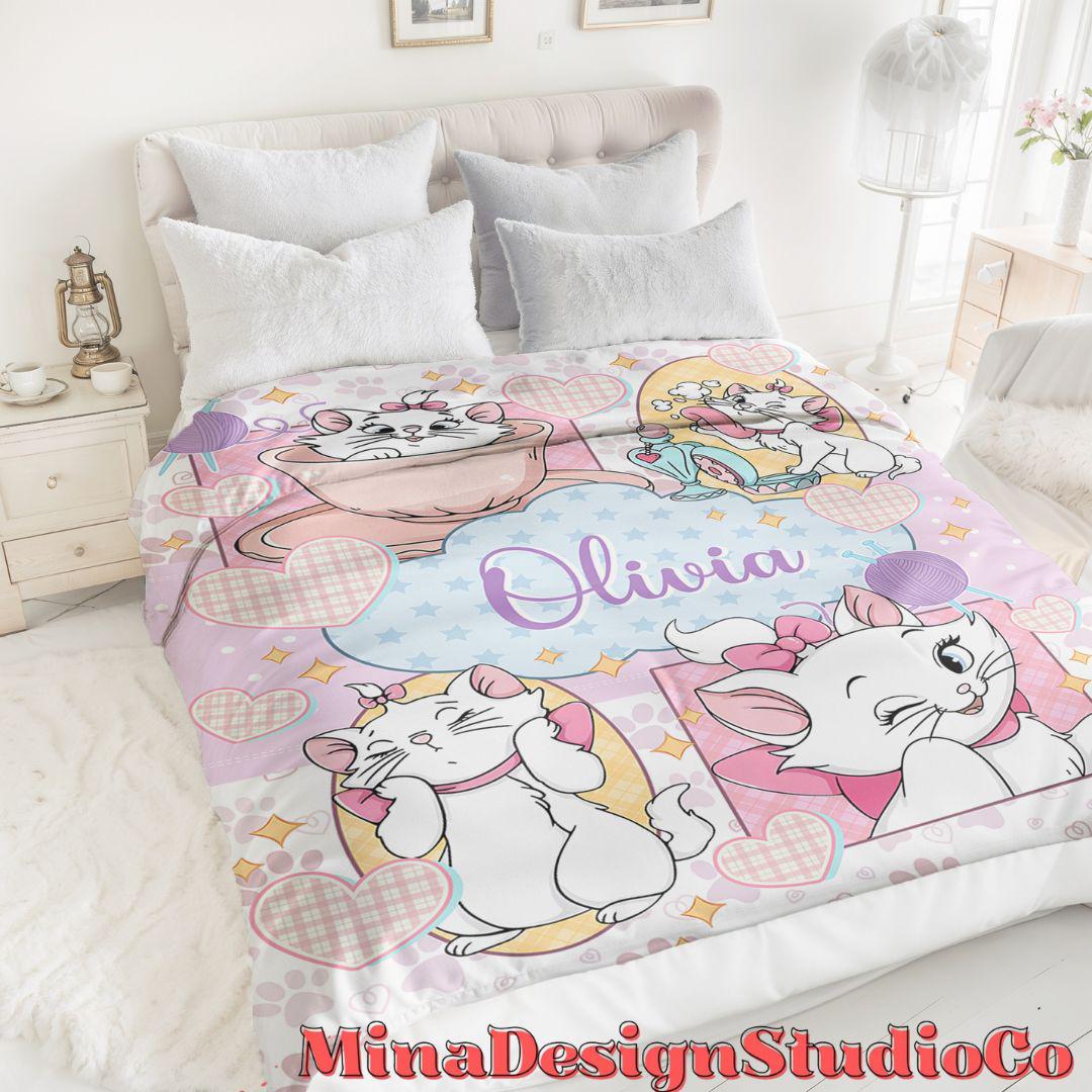 Personalized The Aristocats Marie Disney Cat Blanket, Cat Lovers Birthday Girl Gift Home Decor, Baby Girl Blanket, Christmas Cat Mom Gifts