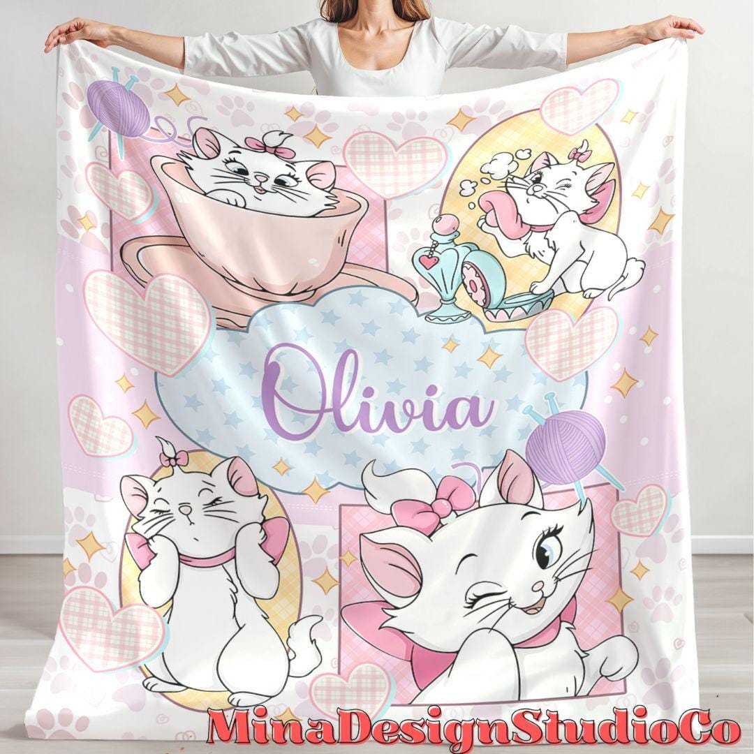 Personalized The Aristocats Marie Disney Cat Blanket, Cat Lovers Birthday Girl Gift Home Decor, Baby Girl Blanket, Christmas Cat Mom Gifts