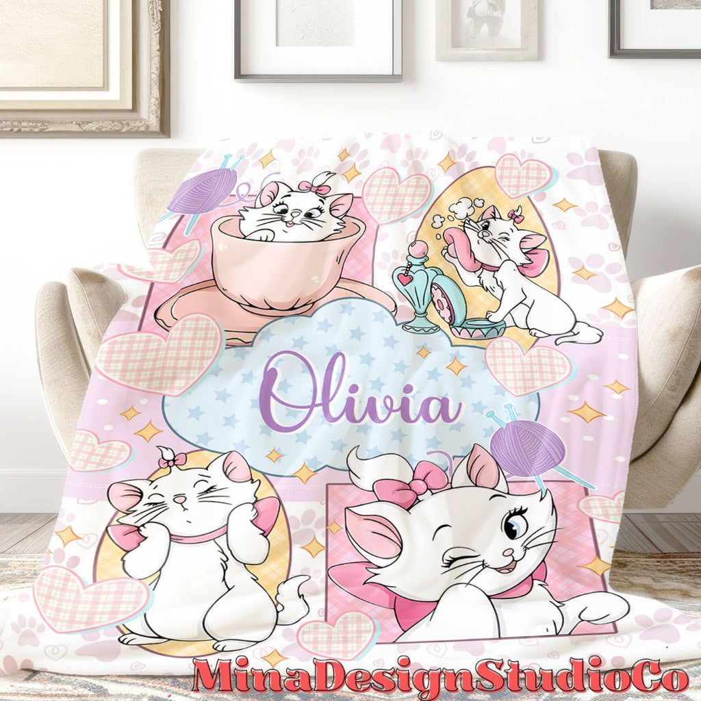 Personalized The Aristocats Marie Disney Cat Blanket, Cat Lovers Birthday Girl Gift Home Decor, Baby Girl Blanket, Christmas Cat Mom Gifts