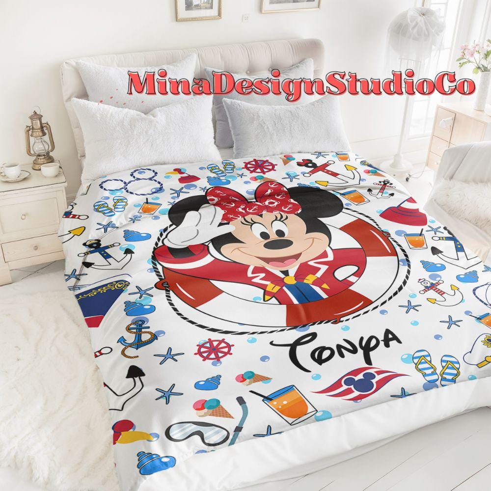 Personalized All Characters Disney Cruise Blanket, Mickey & Friends Birthday Cruise Gift Home Decor, Disney Family Cruise Vacation 2025 Gift