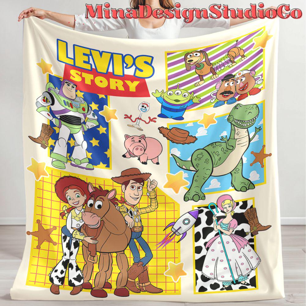 Personalized Disney Toy Story Blanket, Buzz Lightyear Woody Jessie Bo Peep Rex Birthday Gift Home Decor, Family Blanket, Birthday Boy/Girl