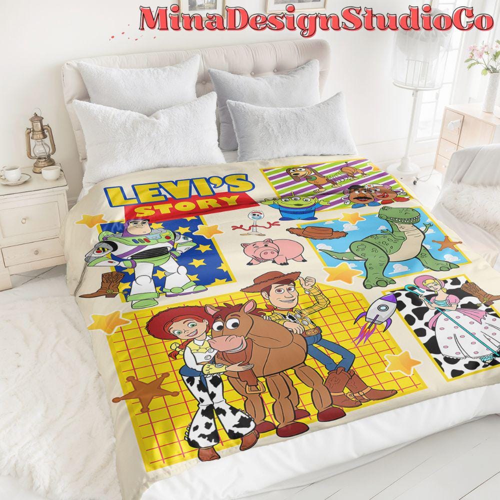 Personalized Disney Toy Story Blanket, Buzz Lightyear Woody Jessie Bo Peep Rex Birthday Gift Home Decor, Family Blanket, Birthday Boy/Girl