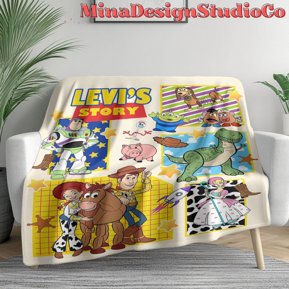 Personalized Disney Toy Story Blanket, Buzz Lightyear Woody Jessie Bo Peep Rex Birthday Gift Home Decor, Family Blanket, Birthday Boy/Girl
