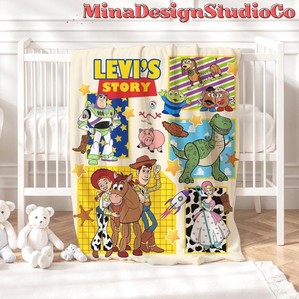 Personalized Disney Toy Story Blanket, Buzz Lightyear Woody Jessie Bo Peep Rex Birthday Gift Home Decor, Family Blanket, Birthday Boy/Girl