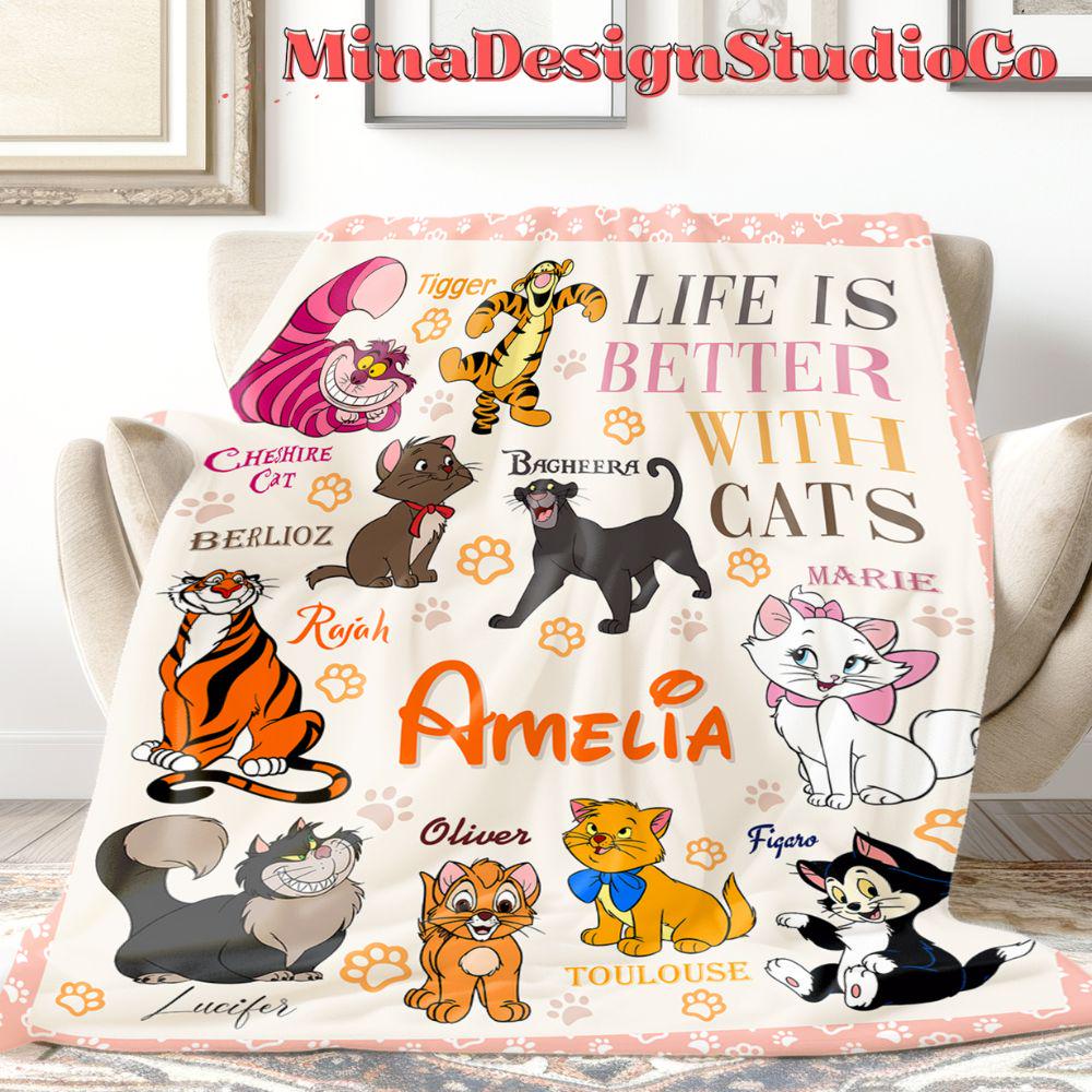 Personalized Disney Cat Blanket, The Aristocats Marie Toulouse Berlioz Cat Lovers Birthday Gift Home Decor, Cheshire Cat Christmas Cat Mom