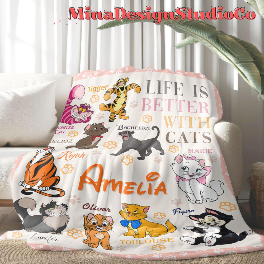 Personalized Disney Cat Blanket, The Aristocats Marie Toulouse Berlioz Cat Lovers Birthday Gift Home Decor, Cheshire Cat Christmas Cat Mom