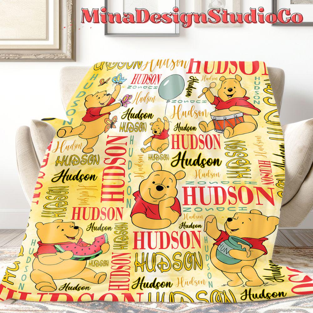 Personalized Watercolor Disney Winnie The Pooh Blanket, Custom Pooh Bear Birthday Girl Gift Home Decor, Birthday Boy Blanket, Baby Girl Gift