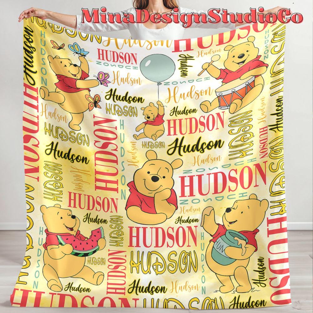 Personalized Watercolor Disney Winnie The Pooh Blanket, Custom Pooh Bear Birthday Girl Gift Home Decor, Birthday Boy Blanket, Baby Girl Gift