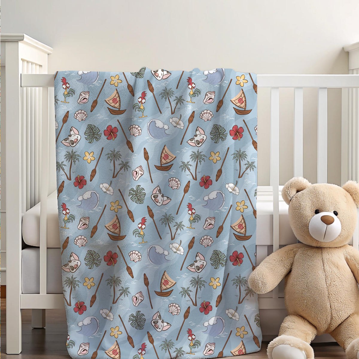 Moana Sherpa Blanket, Disney Blanket for Kids, Customizable Baby Blanket, Baby Shower Gift, Disney Home Decor, Pua Hei Hei Toddler Blanket
