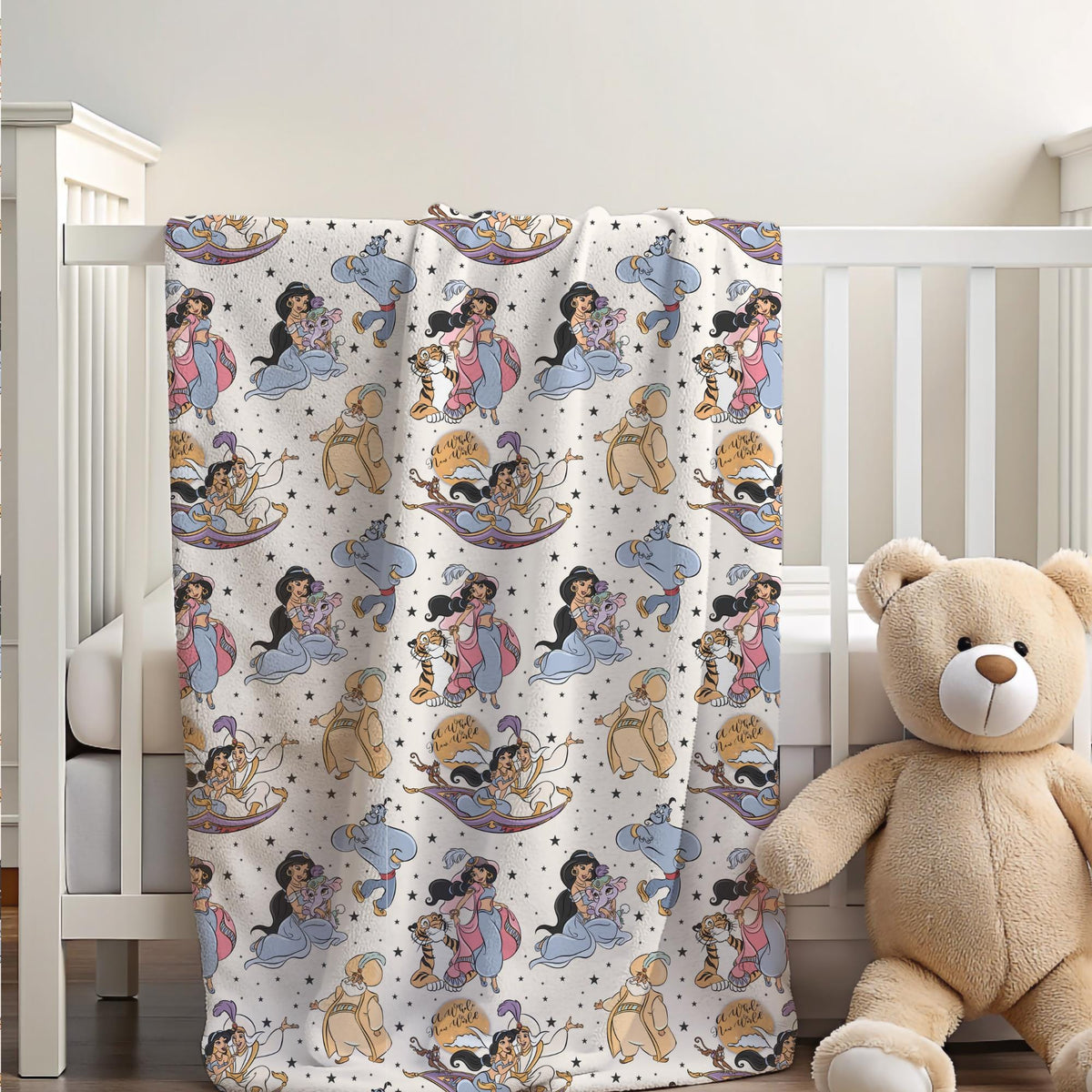 Aladdin Sherpa Blanket, Disney Princess Jasmine Blanket, Customizable Toddler Blanket, Baby Shower Gift, Disney Nursery Decor, Plush Blanket