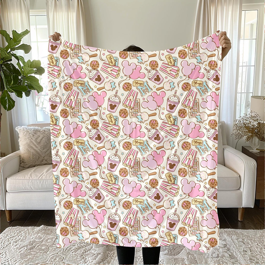 Disney Snacks Sherpa Blanket, Customizable Toddler Blanket, Disney Home Decor, Velveteen Plush Blanket for Kids, Mickey Mouse Blanket