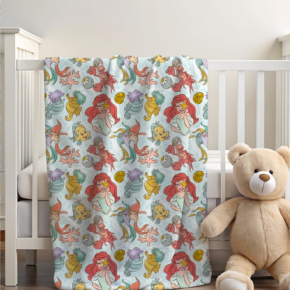 Little Mermaid Sherpa Blanket, Disney Princess Ariel Blanket for Kids, Customizable Baby Blanket, Gift for Girls, Disney Plush Blanket