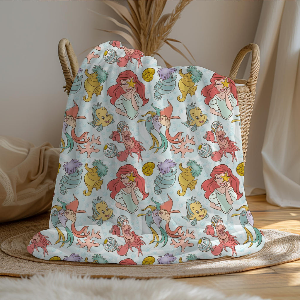 Little Mermaid Sherpa Blanket, Disney Princess Ariel Blanket for Kids, Customizable Baby Blanket, Gift for Girls, Disney Plush Blanket